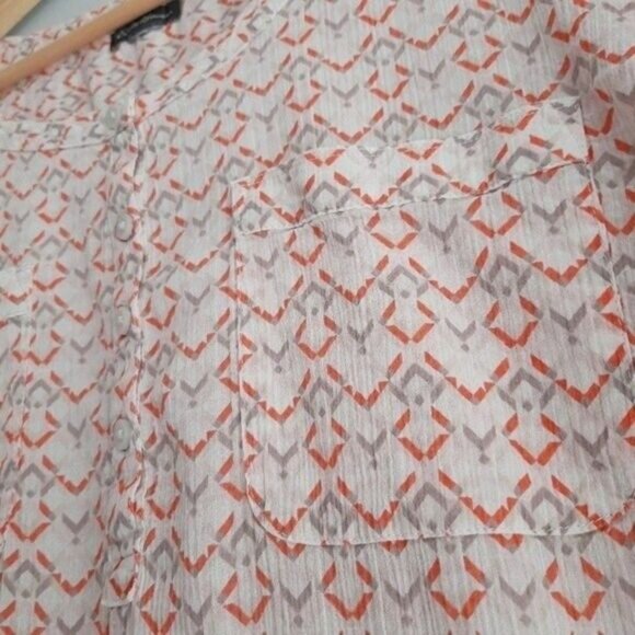 EDDIE BAUER \ Light Seersucker Blouse Top Pink Salmon & Cream Sz L - Picture 5 of 7